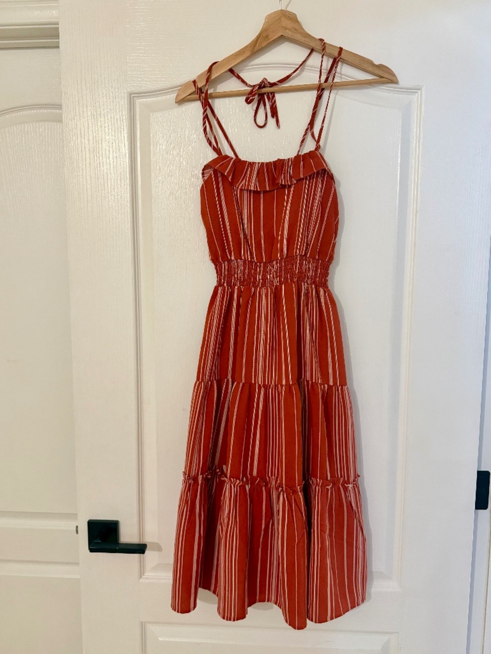 Brick red stripe midi dress, size small